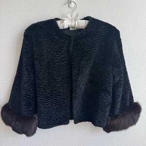 Joseph Magnin Vintage Persian Lamb and Mink Cropped Black Jacket